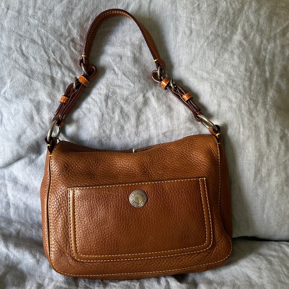 Coach Chelsea Tan Pebbled Leather Shoulder Bag Turn Lock